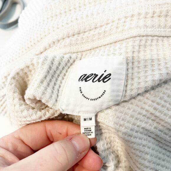 Aerie Lumberjane Waffle Snap Button Top Shacket Cream Medium - Picture 3 of 8